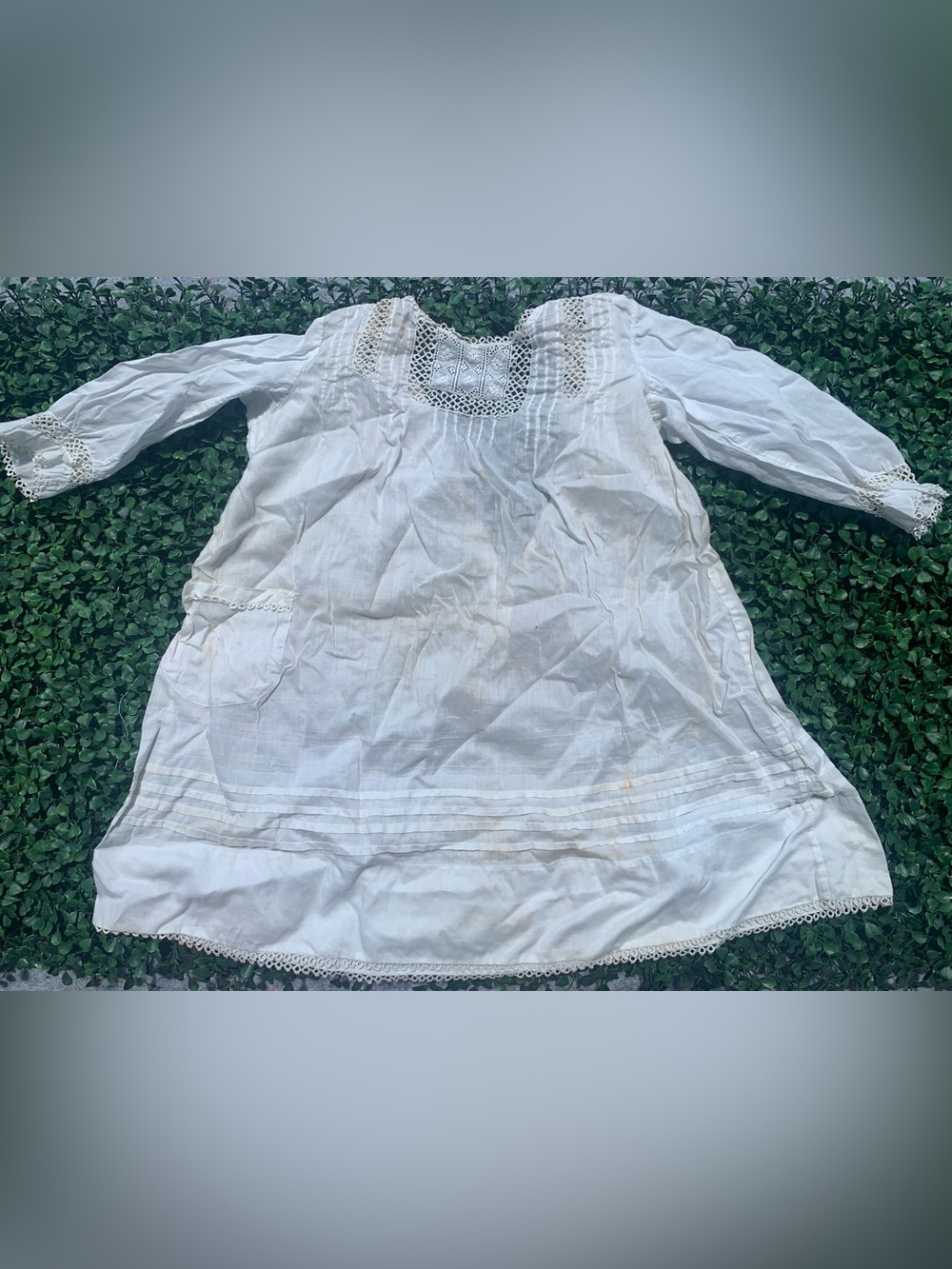 Unique Antique Kid Child Baby White Cotton Nightgown W Pintucking & Tatting Lace